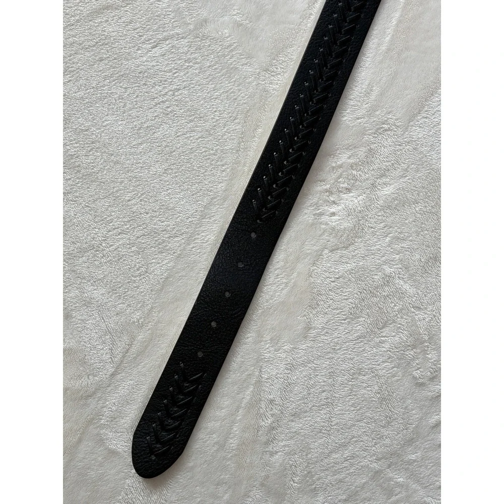 Vince Camuto Black Whipstitch Horseshoe Buckle Belt Women Small NWT